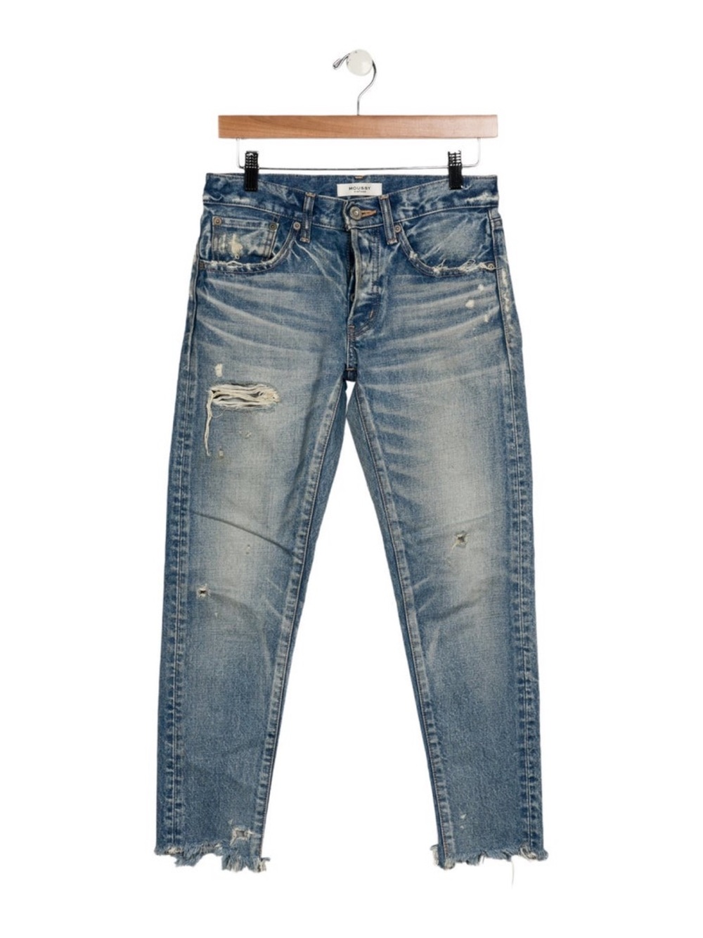 Boyfriend Jeans with Distressed Detail in Faded Blue